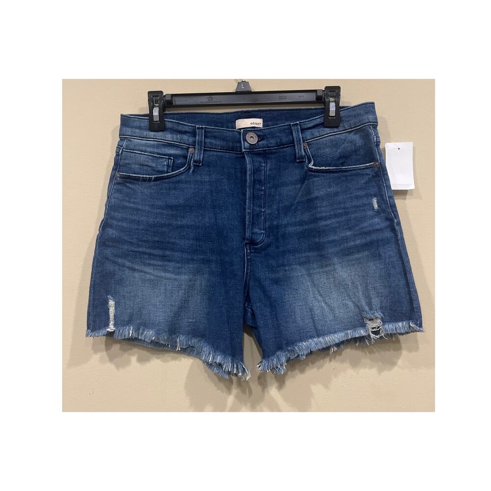 Edyson Delon High Rise Shorts Cut Off Denim Frayed Tattered 29 Button Fly Blue
